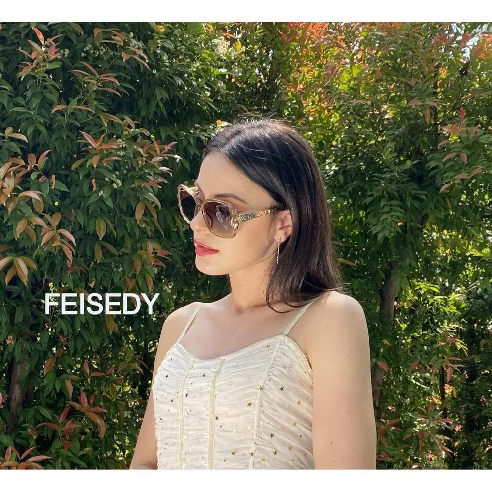 Women's Gold Crystal Square Sunglasses Sparkling Composite Shiny Frame Design